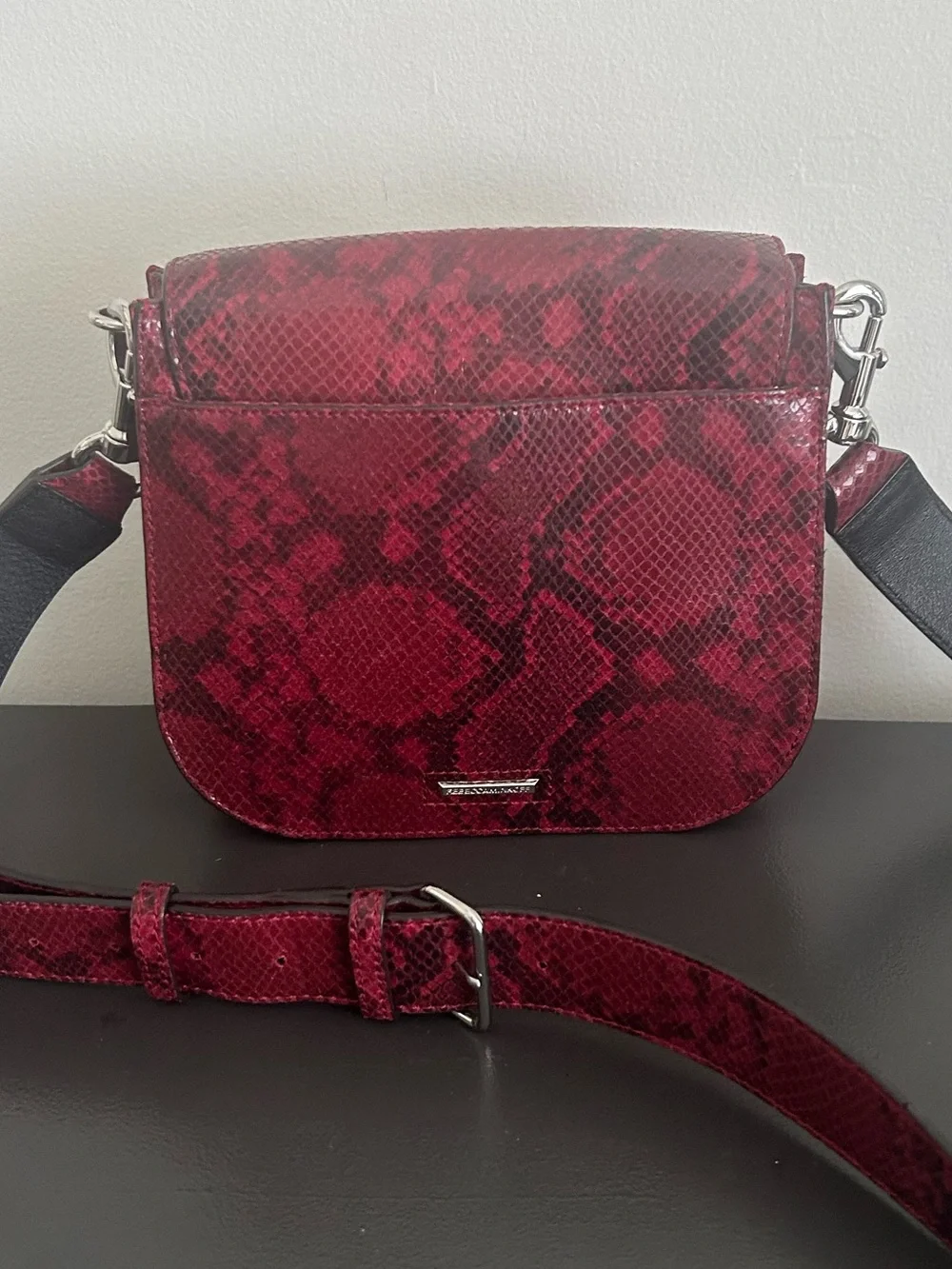 Rebecca Minkoff Red Python Embossed Leather Saddle Crossbody Snake Print Bag